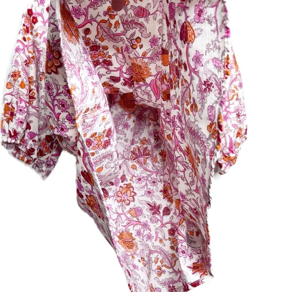New with Tag Knox Rose Women's Floral Rich Magenta Orange Oversized Boho Blouse - Picture 9 of 16